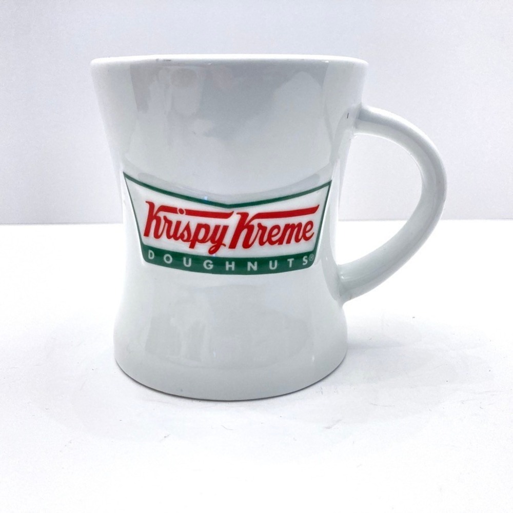 Krispy Kreme Doughnuts White Ceramic Coffee Mug‎ Large Heavy Raised Logo Diner